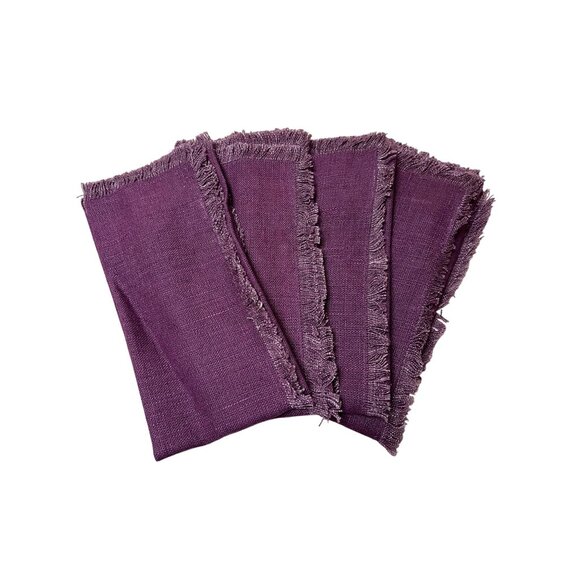 Williams Sonoma Burgundy Cloth Napkins Set Of 4 Fringed 18x18 Dinner Table Linen - Picture 1 of 5